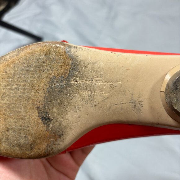 Salvatore Ferragamo Red Patent Mary Jane Round Toe Low Heel Dress Shoes 6.5 - Picture 5 of 7